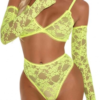 Sexy Lingerie Set for Women Lace Bralette Bra and Panty Set Babydoll Yellow, Large