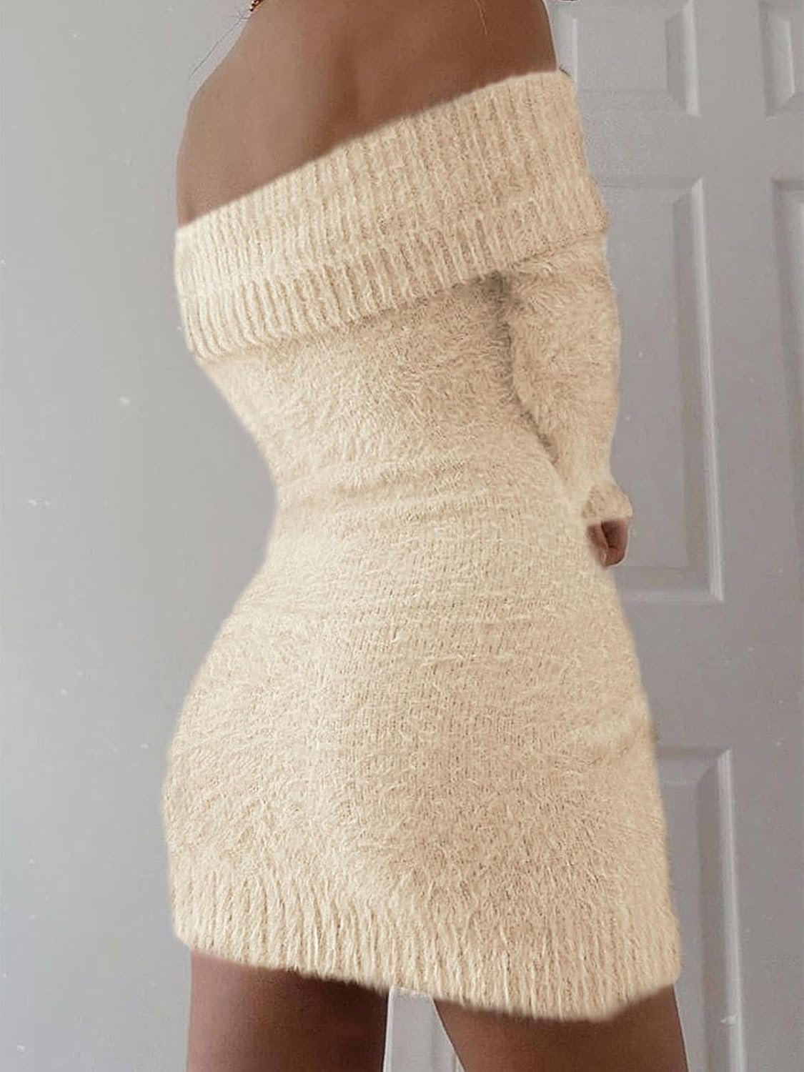 FAIRY SEASON Women's 2025 Off The Shoulder Sweater Mini Dress Long Sleeve Ribbed Bodycon Pullover Cute Short Dresses - Image 2