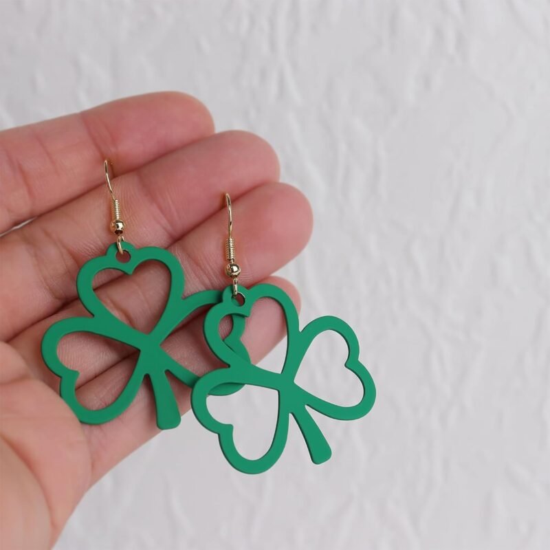 JeanBeau St. Patrick's Day Green Shamrock Earrings for Women, Irish Clover Leaf Dangle Drop Earing Trendy Accessories Jewelry Gift - Image 5