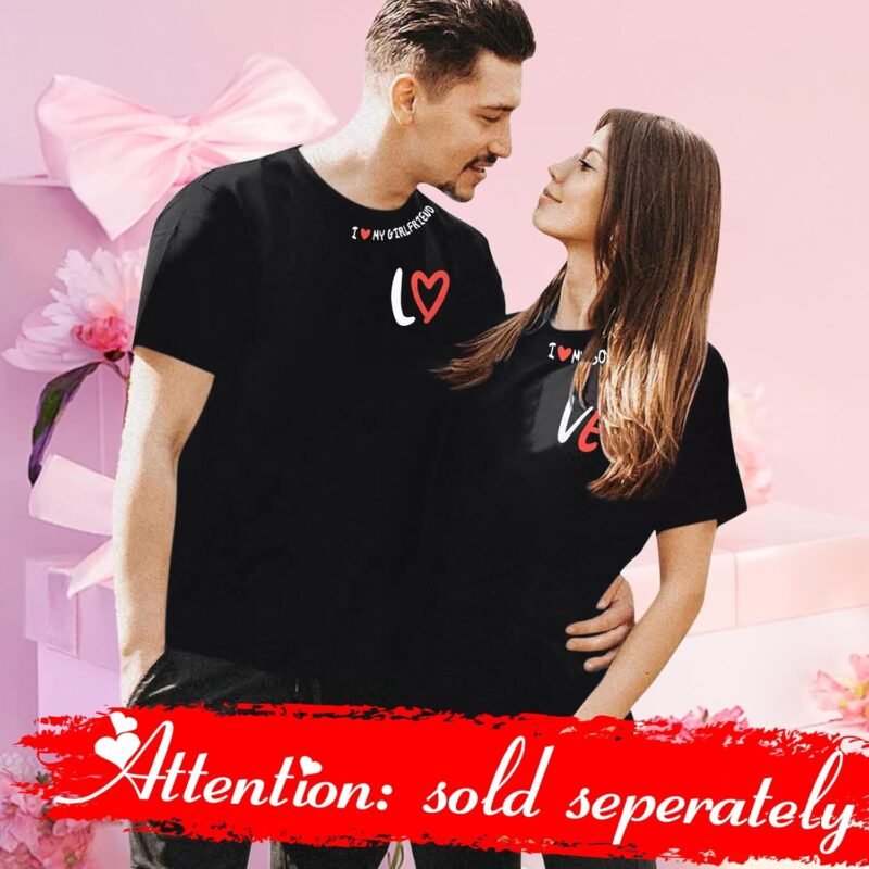 I Heart My Girlfriend Boyfriend T-Shirt for Couples His and Hers Matching Shirts Funny Valentines Love Tee Short Sleeve Top - Image 2