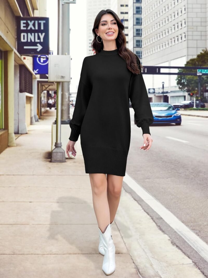 HDLTE Women's Fall Sweaters Dress Oversized Long Lantern Sleeve Casual Baggy Knit Short Dress Pullover 2025 Fall Outfits (Black, M) - Image 3