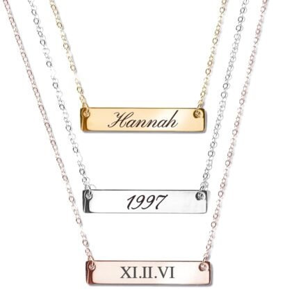 Custom Engraved Name Bar Necklace, Personalized Jewelry for Women, Coordinates, Names, Dates, Bridesmaid, Engagement, Christmas, Holiday Anniversary Gift for Her – 4N