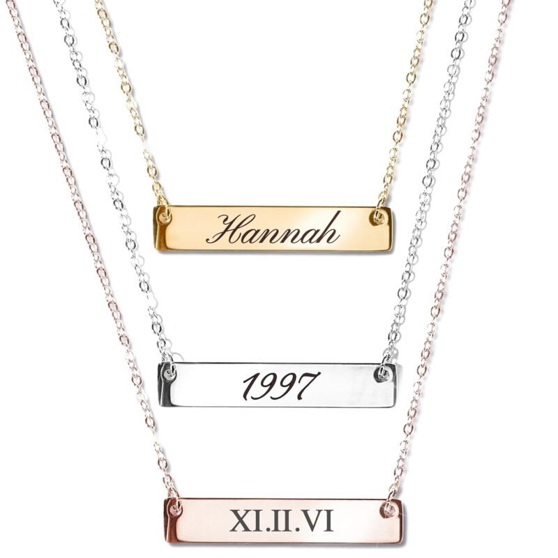 Custom Engraved Name Bar Necklace, Personalized Jewelry for Women, Coordinates, Names, Dates, Bridesmaid, Engagement, Christmas, Holiday Anniversary Gift for Her – 4N