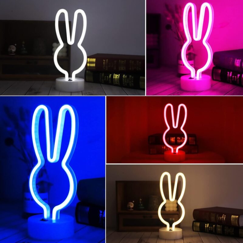 Easter Decorations Rabbit Lights Neon Signs, Creative Bunny Neon Lights with Base Battery/USB Operated Rabbit Stuff for Home, Nursery Room, Baby Teen Kids Girls Bedroom, Spring Decor (Rabbit-Pink) - Image 5