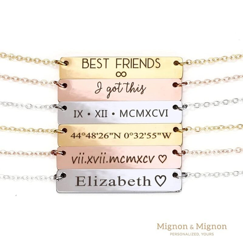 Custom Engraved Name Bar Necklace, Personalized Jewelry for Women, Coordinates, Names, Dates, Bridesmaid, Engagement, Christmas, Holiday Anniversary Gift for Her – 4N - Image 3