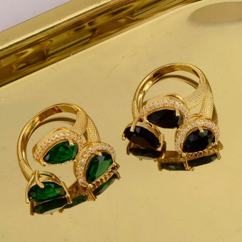 Fashion Statement Adjustable Ring for Women - Gold Plated Teardrop CZ Cubic Zirconia Crystal Cluster Floral Flower Butterfly Lucky Decor Expandable Open Rings Wedding Bridal Costume Jewelry Party - Image 5