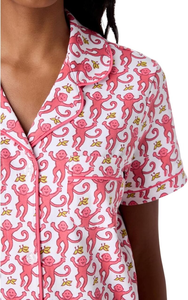 Womens Pajamas Set, 2PCS Button Down Vacation Monkey Beach Shorts Set Y2k Loungewear Pjs for Birthday Valentines Gift - Image 2