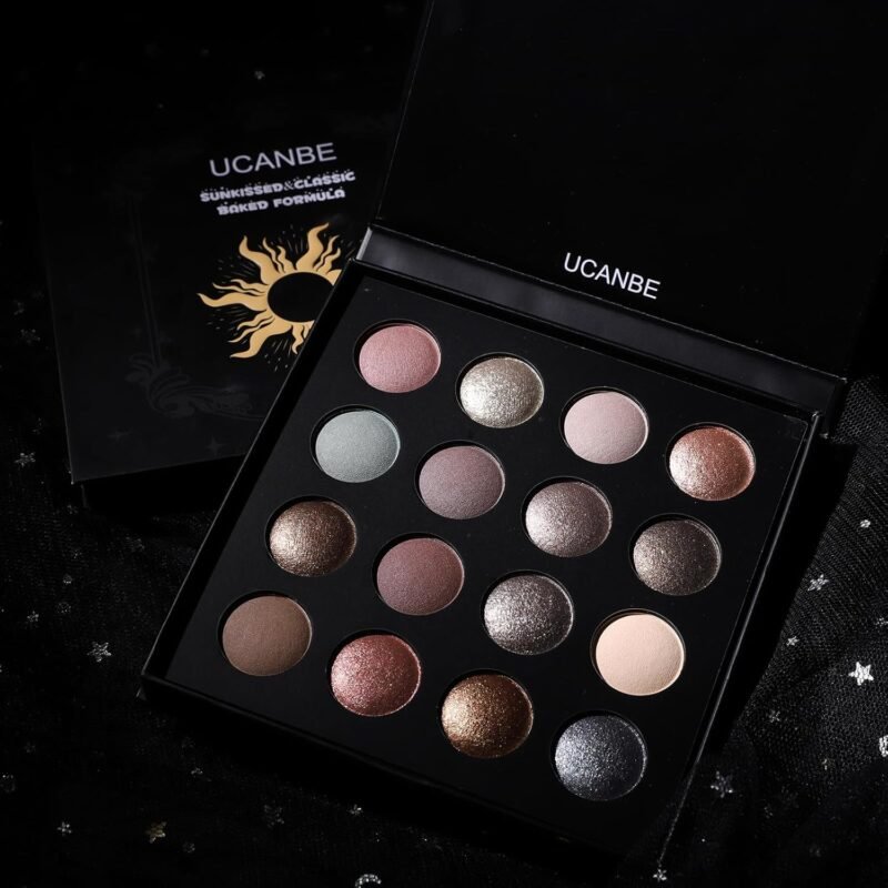 UCANBE Baked Eyeshadow Makeup Palette with Hidden Gems, 16 Colors Nude Eye Shadow with Matte Glitter Metallic Shimmer, Highly Pigmented Long Lasting Make Up Pallet - Image 2