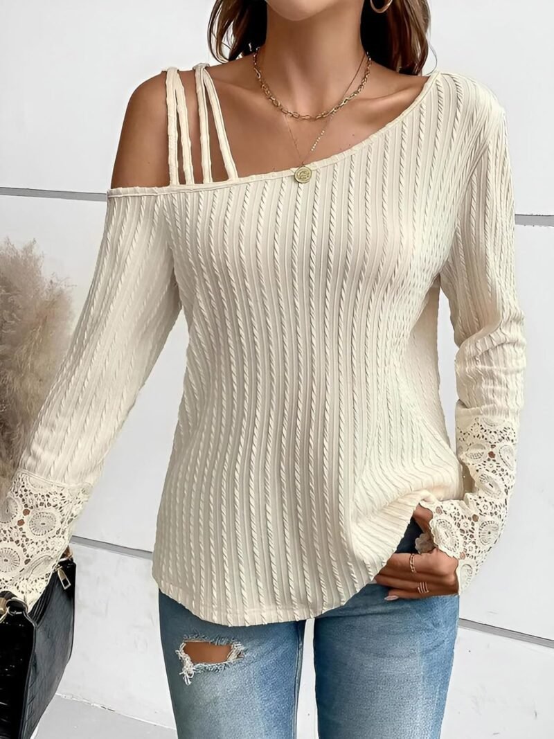 FAIRY SEASON Women's Cold Shoulder Long Sleeve Shirts Lace Sleeves Casual Tunic Tops Cute Blouse Sexy Knit Sweaters Clothes - Image 5