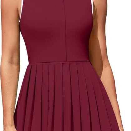 ATTRACO Women Tennis Dresses Ribbed Polo Golf Dress Half Zip Pleated Workout Dress with Built in Shorts and Bra