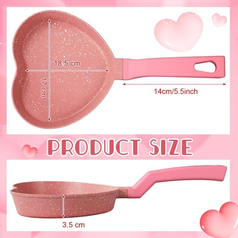 Tioncy Heart-shaped Pancake Pan, Nonstick Mini Frying Pan, Frying Griddle Shaper, Multi-functional Frying Skillet with Granite Coating for Eggs, Pancakes, Grilled Cheese, Sausages and Burgers, Pink - Image 2