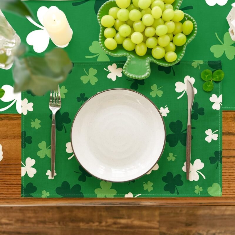 Artoid Mode Green Shamrock St. Patrick's Day Placemats Set of 6, 12x18 Inch Seasonal Spring Luck Table Mats for Party Kitchen Dining Decoration - Image 2