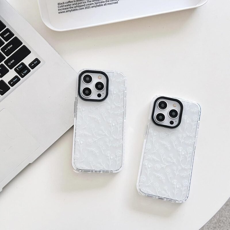 Clear Phone Case,Cute Transparent Silicone White Floral Flower for Women Girls Phone Case,Compatible for iPhone 13 Case/iPhone 14 Case - White - Image 7