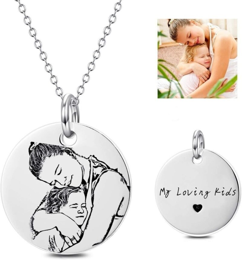LONAGO Personalized Photo Necklace 925 Sterling Silver Custom Heart Engraved Picture Image Necklace Pendant Gifts for Mom Women - Image 3