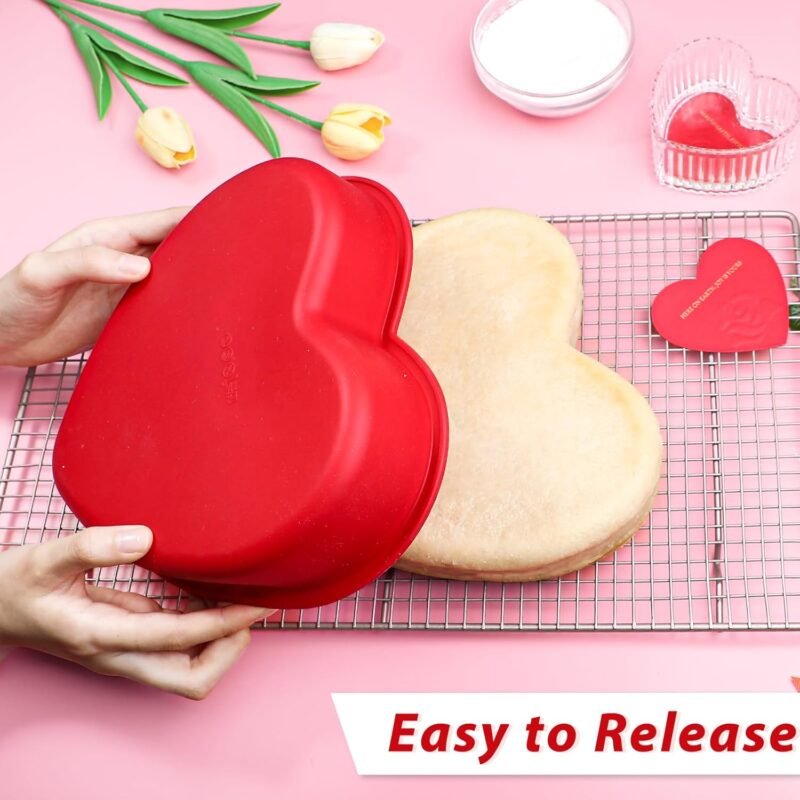 Webake Silicone Heart Shaped Cake Pans, 8 Inch Nonstick Heart Cake Pan Heart Cake Baking Mold, Set of 2 - Image 5