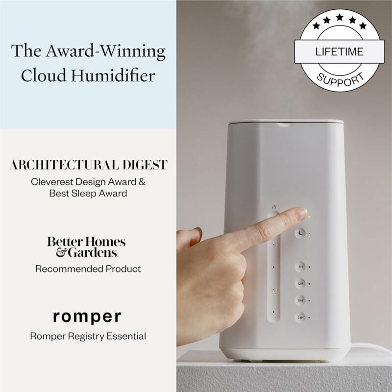 Vitruvi Cloud Bedside Humidifier, White Humidifier, 24 Hr Run Time, 602ft Coverage, Large Home Bedroom, Baby Room - Includes 3 Month Filter - Image 4