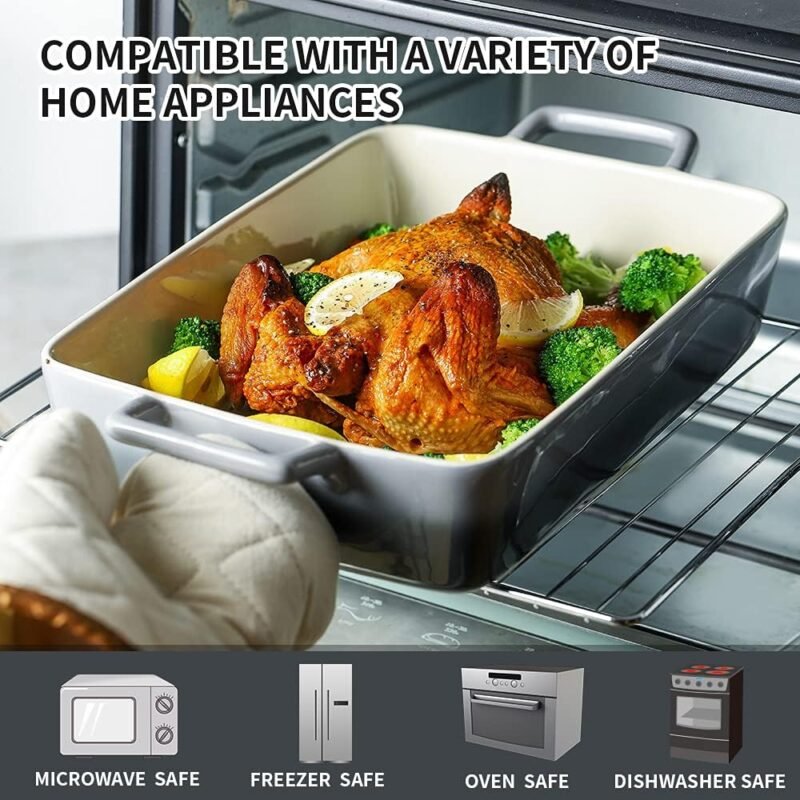 KOOV Bakeware Set, Ceramic Baking Dish, Rectangular Baking Pans for Cooking, Cake Dinner, Kitchen, Banquet and Daily Use, 12 x 8.5 Inches, 3-Piece (Gradient Gray) - Image 5