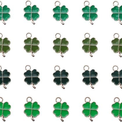 20 Pcs Four Leaf Clover Charms for St. Patrick’s Day Vintage Cute Small Enamel Pendants for Jewelry Making Kits Necklace Bracelet DIY Keychain Earring Accessories Supplies