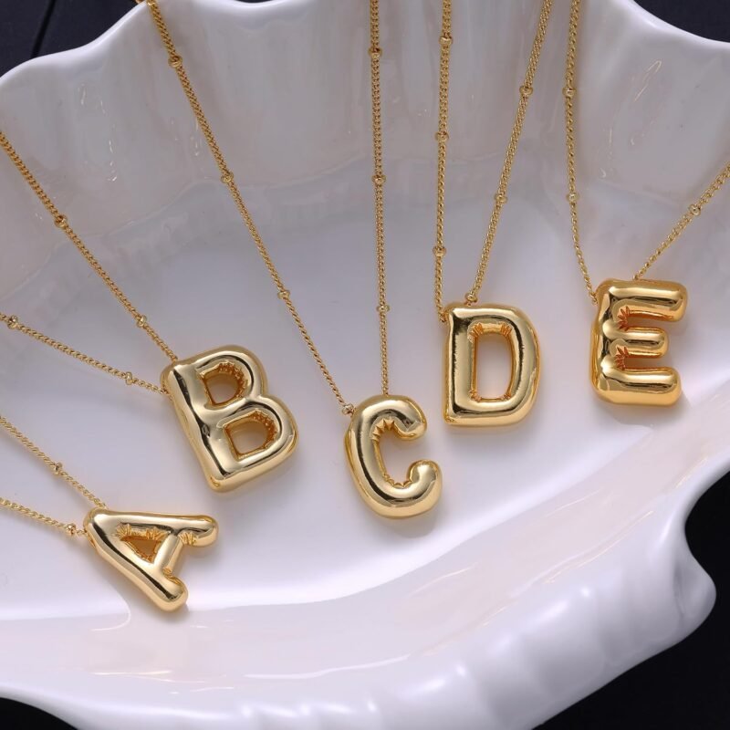 Gold Bubble Letter Necklace for Women, 14k Gold Plated Balloon Initial Letter Pendant Necklace Dainty Charm Initial Necklaces for Women Trendy Chunky Custom Name Necklace Gold Jewelry for Women - Image 6