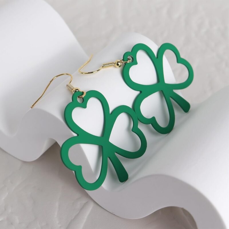 JeanBeau St. Patrick's Day Green Shamrock Earrings for Women, Irish Clover Leaf Dangle Drop Earing Trendy Accessories Jewelry Gift - Image 8