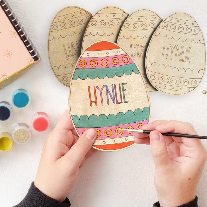 Personalized Easter Egg Paint Kit with Name, Custom DIY Wooden Painting Crafts Set for Kids, Easter Egg Decorating Basket Stuffer, Children’s Easter Games for Family - Image 2