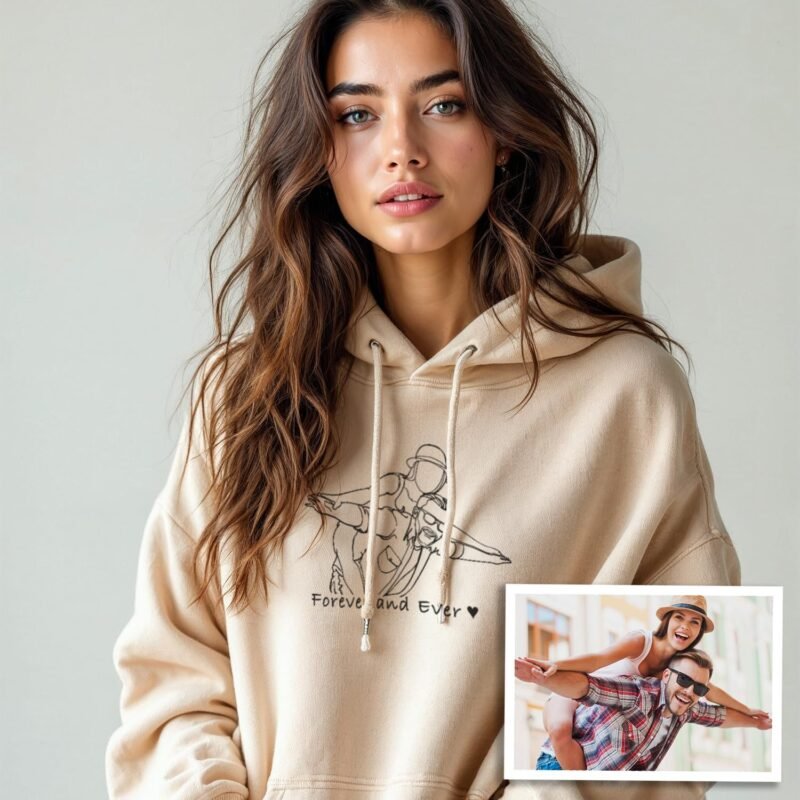 Personalized Face Sweatshirt, Custom Matching Hoodies for Couples, Photo Portrait, Valentine's Day Gift Black - Image 3