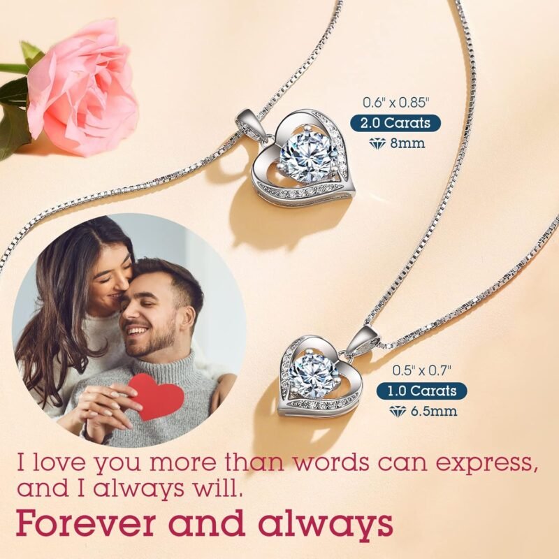 Heart Pendant Necklace Gifts for Wife, Engraved 'I LOVE YOU' Gift for Wife, 1-3 Carat Moissanite Necklace, Anniversary Eternity Jewelry Present for Wife, Birthday Gifts for Women - Image 5
