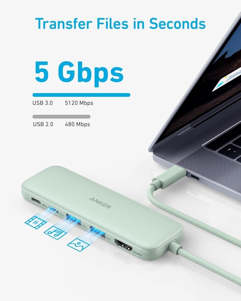Anker 332 USB-C Hub (5-in-1) with 4K HDMI Display, 5Gbps USB-C Data Port and 2 5Gbps USB-A Data Ports and for MacBook Pro, MacBook Air, Dell XPS, Lenovo Thinkpad, HP Laptops and More(Green) - Image 4