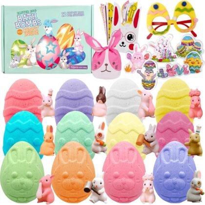 12 Pack Easter Egg Bath Bombs Gift Set for Kids with Surprise Inside, Kids Bath Bombs with Surprise Inside for Easter Hunt, Easter Basket Stuffers…
