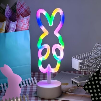 Colorful Bunny Shape LED Neon Signs, Easter Rabbit Neon Lights USB/Battery Powered Night Lights with Base, Cute Rabbit Head Neon Lamp for Baby Room Table Art Decoration Best Gifts for Kids