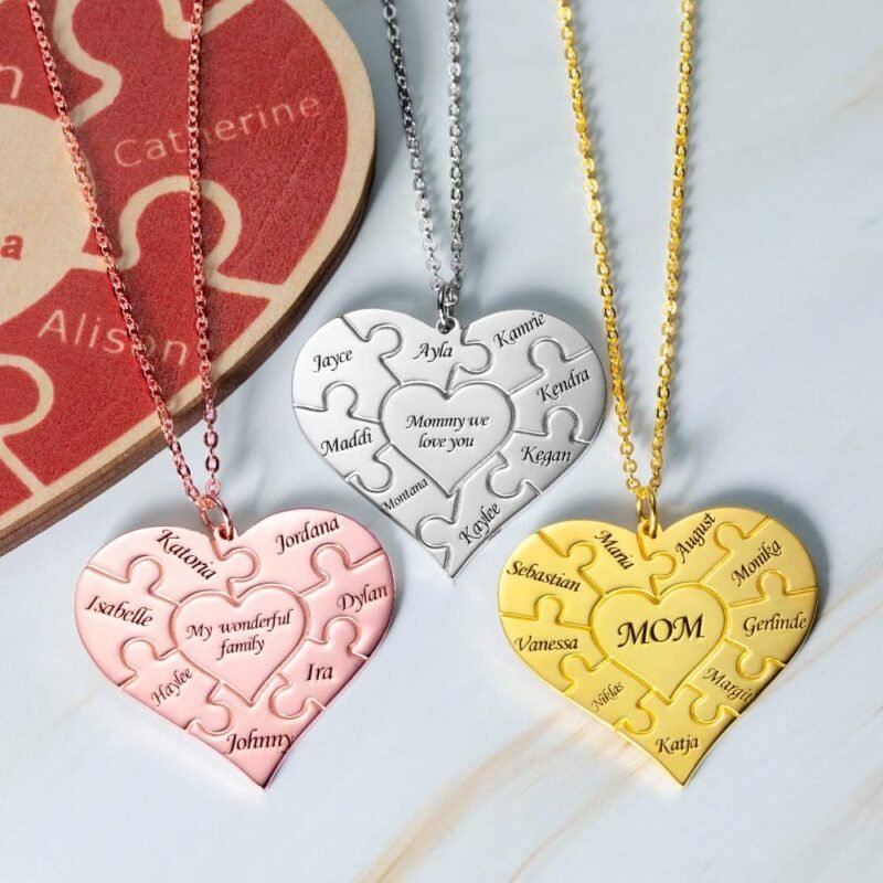 AILIN Custom Heart Puzzle Name Necklace 925 Sterling Silver/Stainless Steel Personalized Engraved 1-12 Name Pendant Valentine Mothers Day Jewelry Gifts For Women Mom Grandma Daughter Girlfriends - Image 2