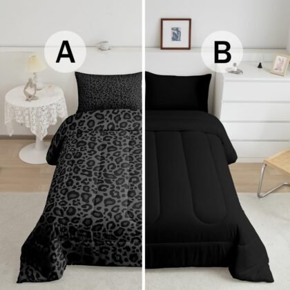 Castle Fairy Leopard Print Comforter Set,Gray Wild Animal Skin Bedding Set Kids Teens Modern Decor,African Cheetah Wildlife Comforter with 1 Pillowcase for All Seasons,Twin