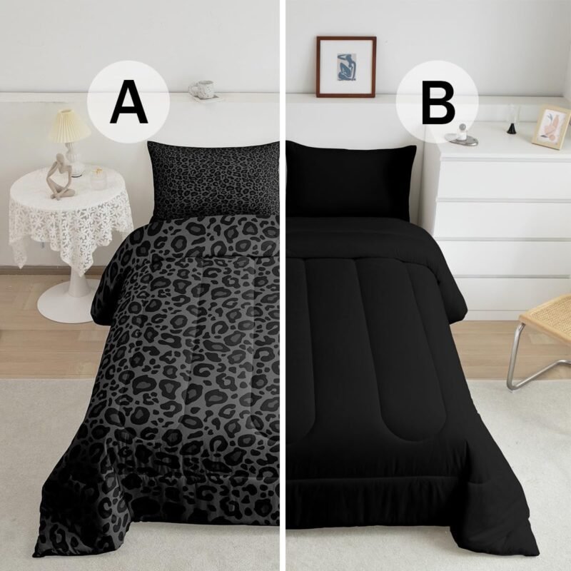 Castle Fairy Leopard Print Comforter Set,Gray Wild Animal Skin Bedding Set Kids Teens Modern Decor,African Cheetah Wildlife Comforter with 1 Pillowcase for All Seasons,Twin