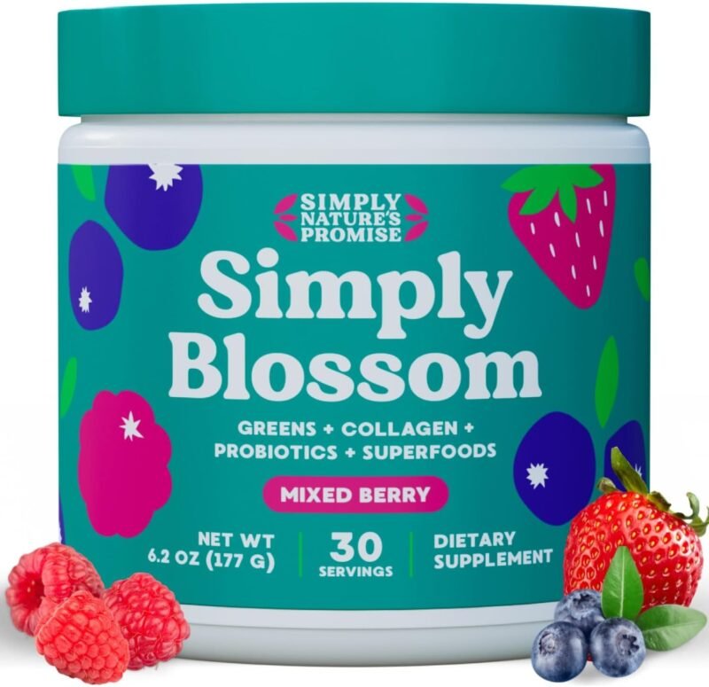 Simply Nature's Promise Blossom Nutrition - Daily Greens & Superfood Powder + Collagen + Probiotics for Women's Digestive Health & Bloating Relief. Help Your Health Bloom - 30 Day Supply