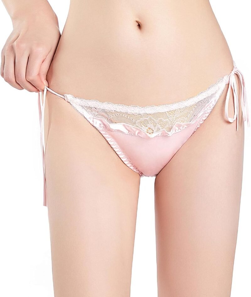 Women's Sexy Satin Panties Lace Silk Underwear Luxury Low Waist Side Tie Panty Breathable String Bikini Briefs - Image 3