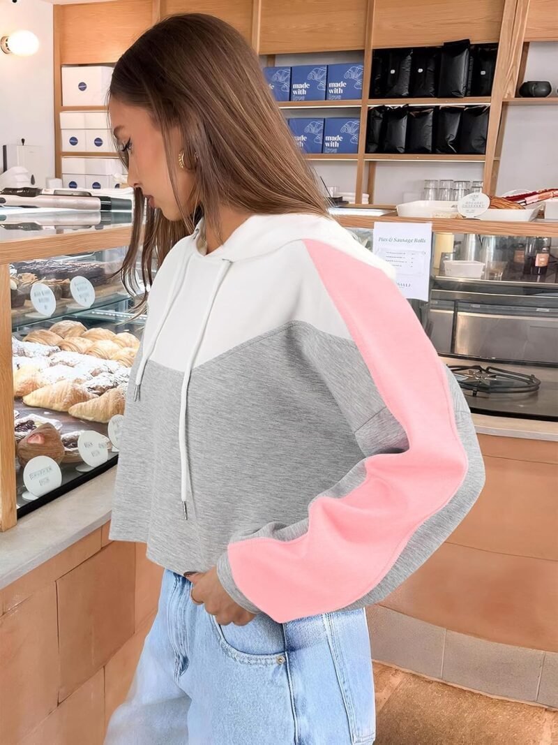 FAIRY SEASON Women Cropped Hoodies Long Sleeve Oversized Hooded Sweatshirt Color Block Crop Top Shirt Y2K Workout Pullover - Image 4