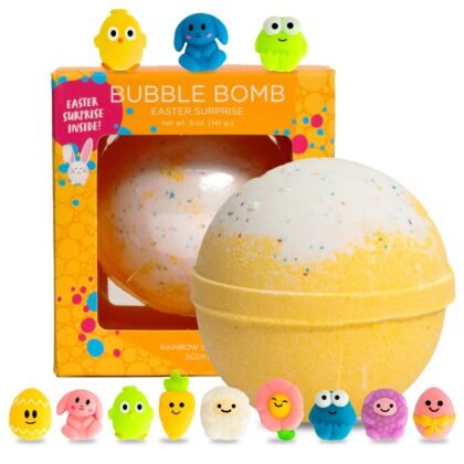 Easter Bath Bomb for Kids with Surprise Squishy Toy Inside (1 Pack) - Easter Basket Stuffers, Releases Color & Bubbles, Won’t Stain Tub, Moisturizing, Large Bath Bomb for Girls & Boys by Two Sisters