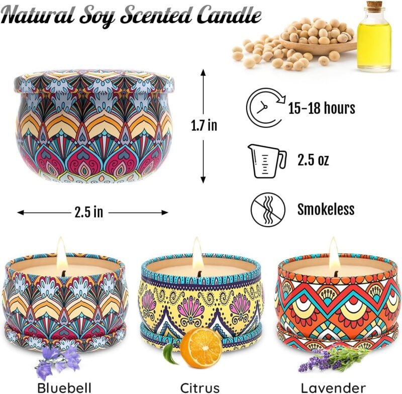 3 Packs Scented Candles Set, Soy Wax Stress Relief Aromatherapy Candles, Relaxation Gift Baskets for Women, Great Gift Ideal for Thanksgiving Christmas House Warming and Birthday - Image 6