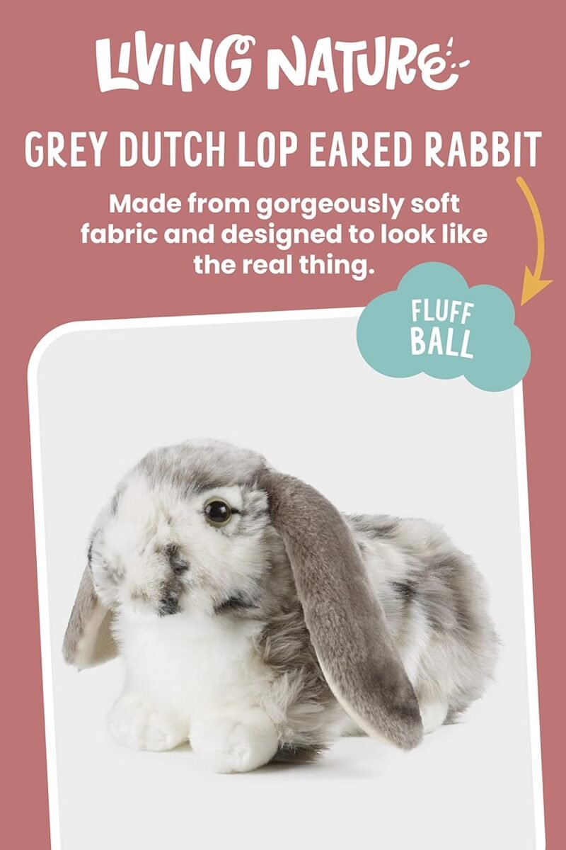 Living Nature Grey Dutch Lop Eared Rabbit Stuffed Animal | Fluffy Rabbit Animal | Soft Toy Gift for Kids | 10 inches - Image 2