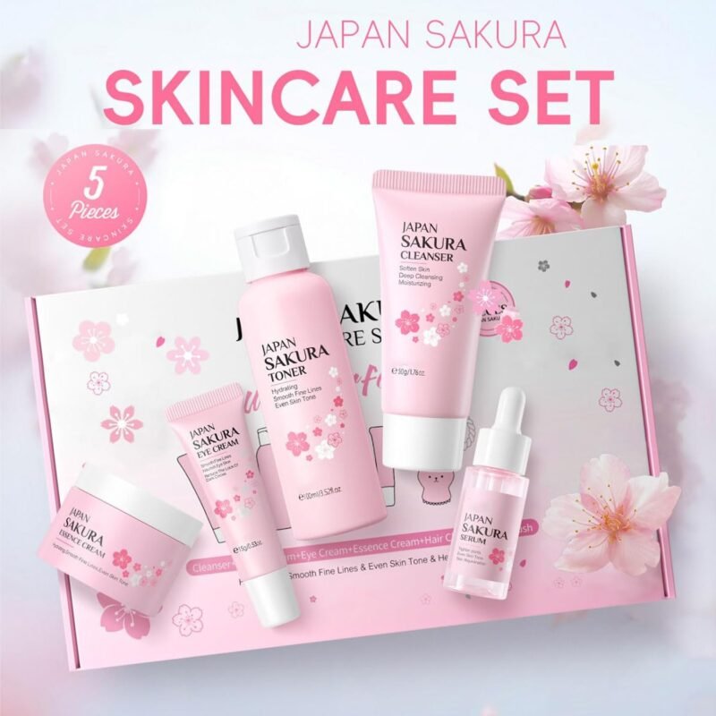 Skin Care Sets for Teenage Girls JAPAN SAKURA Women Beauty Gift Sets Skincare Kit with Cleanser, Toner, Serum, Eye Cream, Face Cream Travel Pamper Sets for Women Gifts,Skin Care Sets & Kits - Image 2
