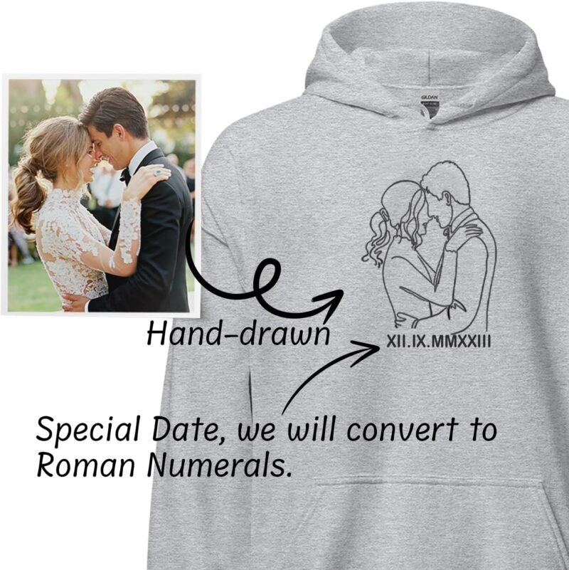 Personalized Face Sweatshirt, Custom Matching Hoodies for Couples, Photo Portrait, Valentine's Day Gift Black - Image 2