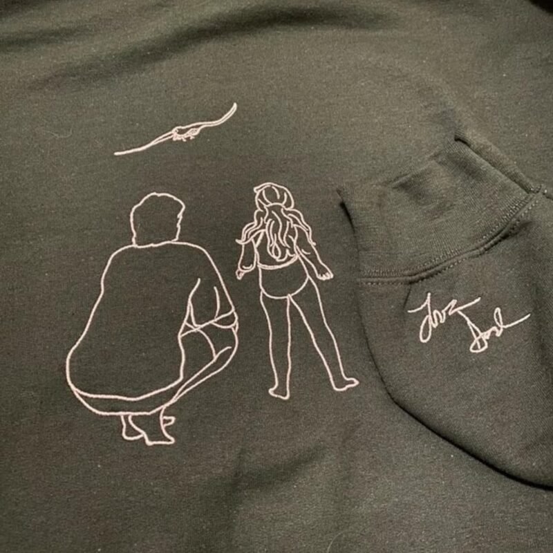 Embroidered Custom Portrait from Photo Sweatshirt. Photo Outline Hoodie. Couple Matching Hoodies. Valentine's Gift - Image 7
