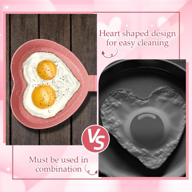 Tioncy Heart-shaped Pancake Pan, Nonstick Mini Frying Pan, Frying Griddle Shaper, Multi-functional Frying Skillet with Granite Coating for Eggs, Pancakes, Grilled Cheese, Sausages and Burgers, Pink - Image 4