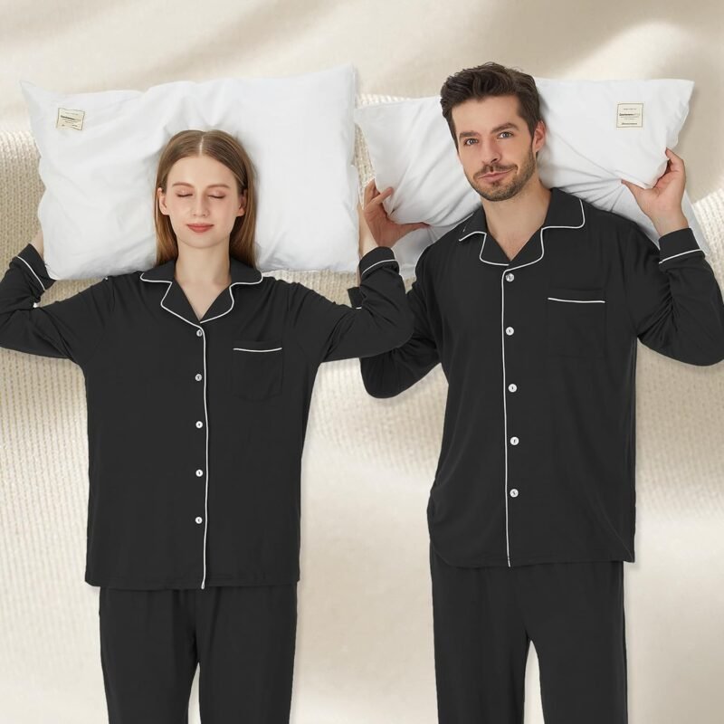 PGJJZ Matching Pajamas for Couples, Button Up Pjs Set for Men and Women Soft Warm Loungewear - Image 2