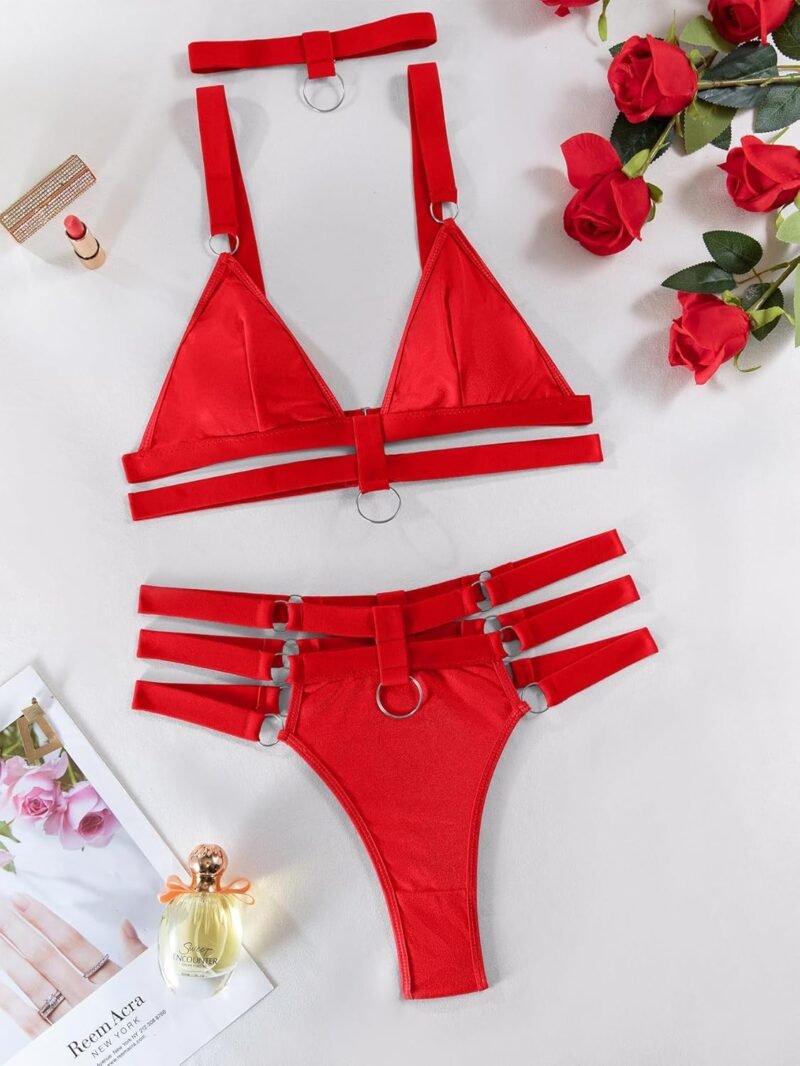 Lilosy Sexy Ring Linked Harness Strappy Lingerie Set Outfits - Image 6