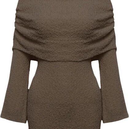 Floerns Women's Fold Off Shoulder Long Sleeve Rib Knit Pencil Sweater Dress