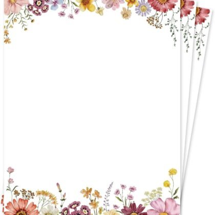 Flower Paper Stationery, Floral Letterhead Paper 8.5 x 11 Inches, 50 Sheets, Elegant Writing Paper, Pretty Stationary Paper, Decorative Printer Papr, Spring Wildflower Letter Paper Set