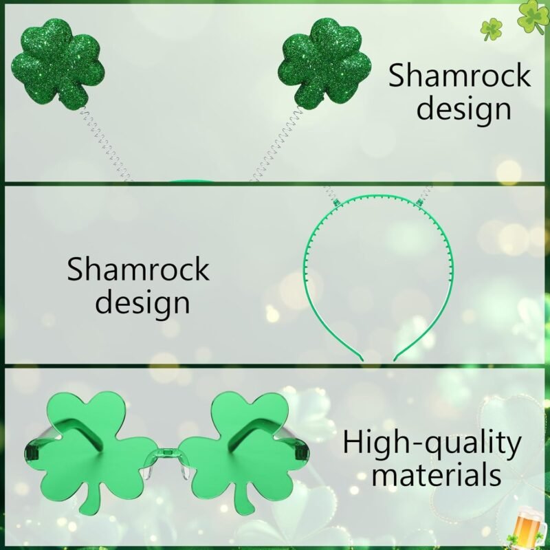 6 Pcs St. Patrick's Day Headbands Green Shamrock Clover Headband for St Patrick's Costume Accessory Party Favor - Image 5