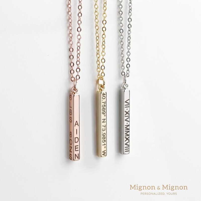 MignonandMignon Gift for Her 4 Side Engraved Name Bar Necklace Personalized Jewelry for Mom Custom Mother's Day - R4BN - Image 4