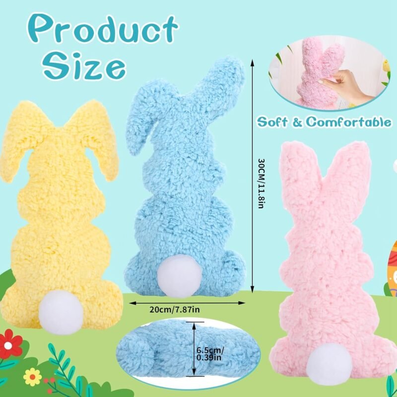 3 Pcs Easter Buuny Throw Pillows, 11.8 Inch Soft Rabbit Shaped Pillow Cushion Plush Happy Easter Decorative Pillow for Couch Bed (Pink, Yellow, Blue) - Image 2